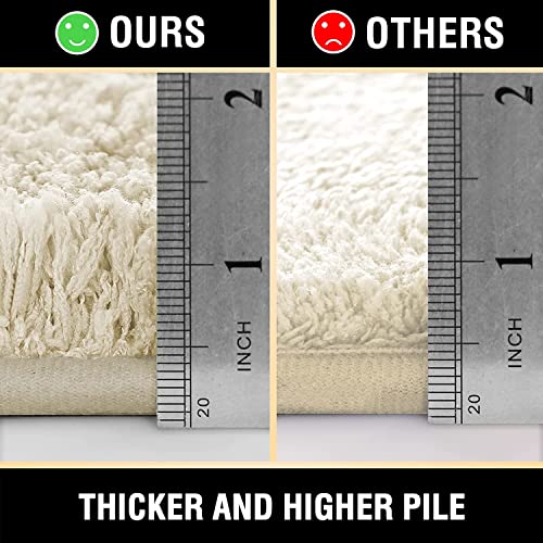 H.VERSAILTEX Toilet Rug Toilet Mats for Bathroom Curved Bath Mat Non Slip Corner Bath Rug Carpet for Toilet Extra Soft Thick Absorbent Contour Toilet Mat Washable, 20 x 38.5 inch - Ivory