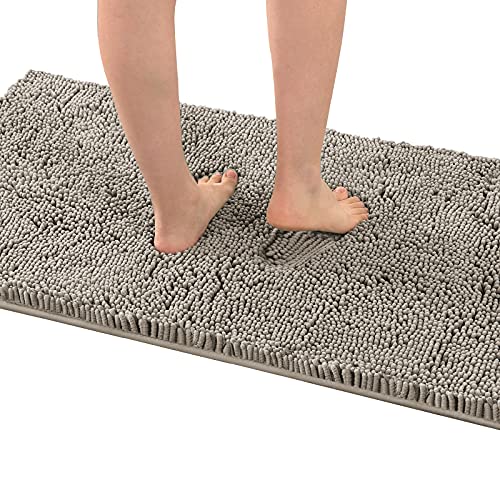 H.VERSAILTEX Bath Mat Bath Rug for Bathroom Luxury Chenille Bathroom Rug Mat Extra Soft and Absorbent Microfiber Shaggy Rugs Non Slip Rug Quick Dry Bath Mat Washable, 24 x 47 Inches, Taupe