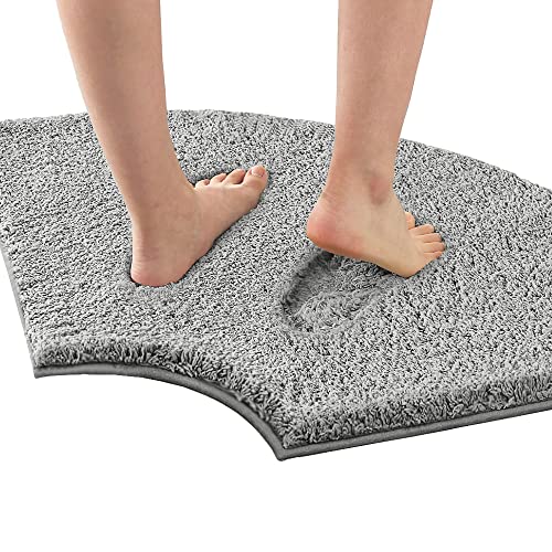 H.VERSAILTEX Toilet Rug Toilet Mats for Bathroom Curved Bath Mat Non Slip Corner Bath Rug Carpet for Toilet Extra Soft Thick Absorbent Contour Toilet Mat Washable, 20 x 38.5 inch - Dove Gray
