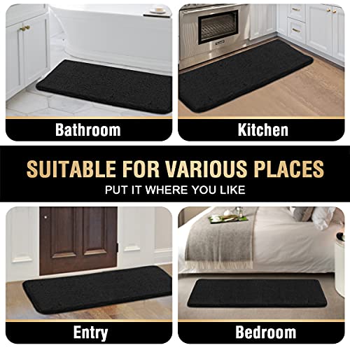 Bathroom Rug Tufted Bath Rug Bath Mat Non Slip Runner Rug 47" x 17" Extra Soft Thick Absorbent Shaggy Kitchen Rug Indoor Mat Washable Microfiber Bath Mat for Bathroom Living Room Fast Dry - Black