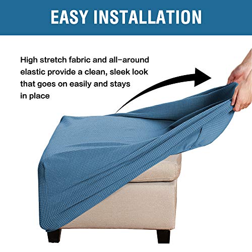 H.VERSAILTEX Square Ottoman Covers Ottoman Slipcovers Folding Storage Stool Furniture Protector Form Fit with Elastic Bottom, Stretch High Spandex Small Checks Jacquard Fabric(Medium,Dusty Blue)