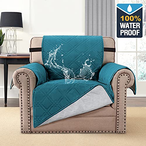 H.VERSAILTEX 100% Waterproof Armchair Protectors Cover for Dogs Pets, Couch Covers Slipcovers Furniture Chair Protector with Non-Slip Strap on Back (Seat Width 21", Dark Teal)