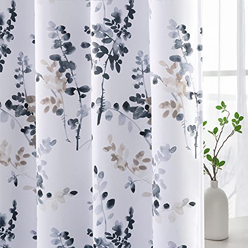 H.VERSAILTEX Blackout Curtains for Living Room Darkening Thermal Insulated Panels 54 Inch Long Light Blocking Gromment Curtains/Drapes, Bluestone and Taupe Vintage Classical Floral Printing, 2 Panels