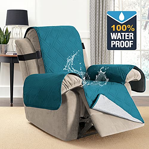 H.VERSAILTEX 100% Waterproof Quilted Recliner Chair Cover Recliner Cover Recliner Slipcover for Living Room, Secure with Elastic Strap and Non Slip Puppy Paw Silicone Backing (Oversized, Dark Teal)