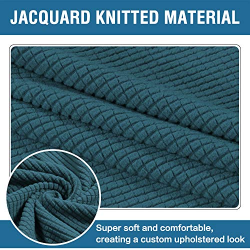 H.VERSAILTEX Square Ottoman Covers Ottoman Slipcovers Folding Storage Stool Furniture Protector Form Fit with Elastic Bottom, Stretch High Spandex Small Checks Jacquard Fabric(Medium,Deep Teal)