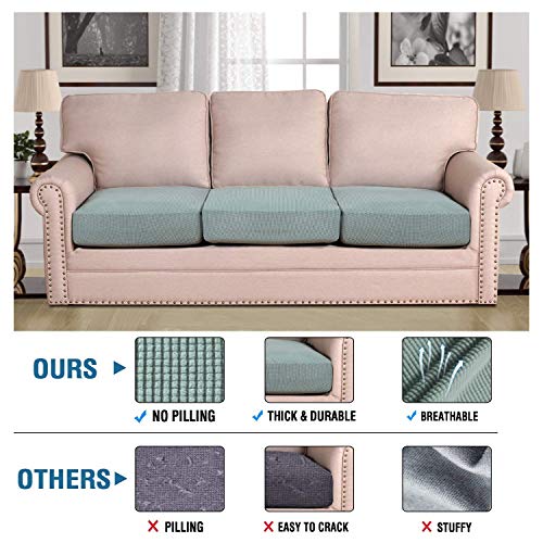 H.VERSAILTEX Super Stretch Individual Seat Cushion Covers Sofa Covers Couch Cushion Covers Slipcovers Featuring Thick Jacquard Textured Twill Fabric (3 Piece XL Sofa Cushion Covers, Sage)