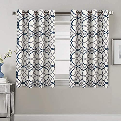 H.VERSAILTEX Blackout Curtains Printed Design 45 Inch Length 2 Panels Set Thermal Insulated Curtains for Bedroom Living Room Geometric Modern Grommet Window Drapes - Grey and Navy