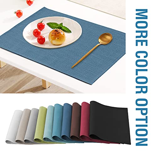 H.VERSAILTEX Linen Placemats Set of 4 Premium Solid Table Placemats for Dining Table Spill-Proof Waterproof Table Mats Heat-Resistant Kitchen Table Mats Washable, 12x18 inches, Ink Blue