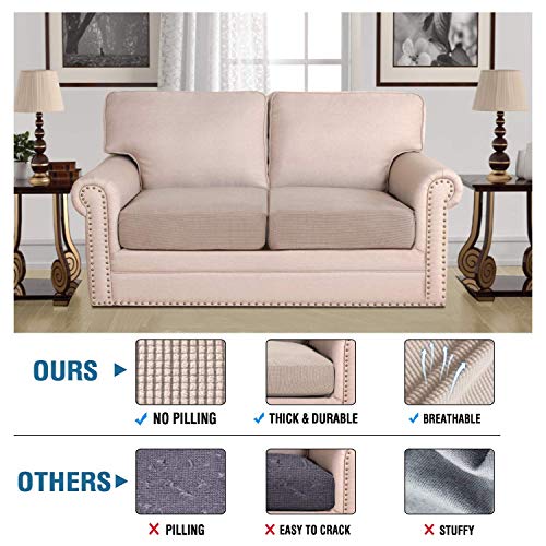 H.VERSAILTEX Super Stretch Individual Seat Cushion Covers Sofa Covers Couch Cushion Covers Slipcovers Featuring Thick Jacquard Textured Twill Fabric (2 Piece Large Sofa Cushion Covers, Sand)