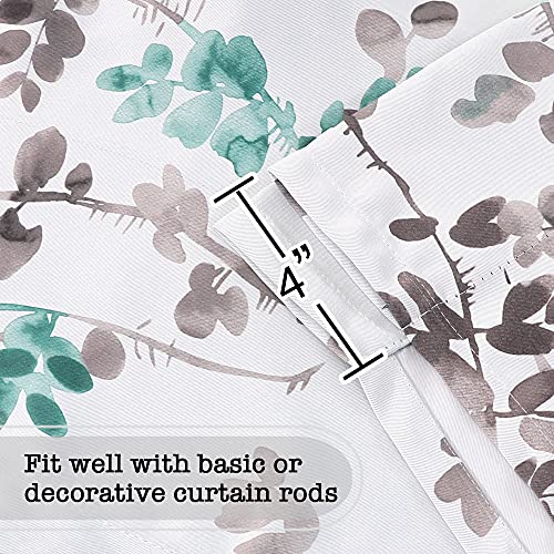 Blackout Tie Up Curtain - Thermal Insulated Balloon Curtain for Small Window Adjustable Kitchen Tie Up Curtain (Floral Pattern in Grey and Turquoise, Rod Pocket Panel, 42 inches W x 63 inches L)
