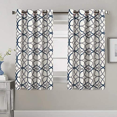 H.VERSAILTEX Blackout Curtains Printed Design 54 Inch Length 2 Panels Set Thermal Insulated Curtains for Bedroom Living Room Geometric Modern Grommet Window Drapes - Grey and Navy