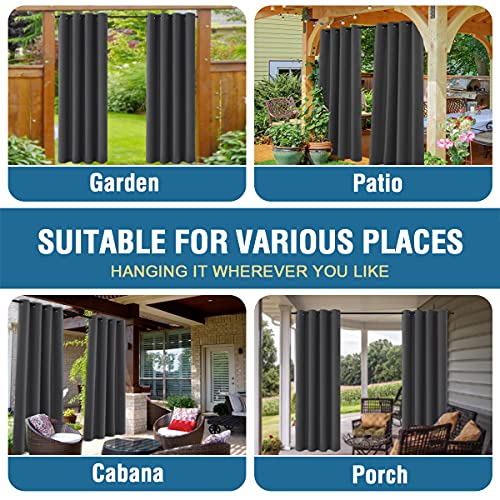 H.VERSAILTEX Indoor Outdoor Curtains for Patio Waterproof Stainless Steel Silver Grommet Thermal Insulated Blackout Outdoor Drapes for Deck/Gazebo, Charcoal Gray, 52x84 Inch, 1 Panel