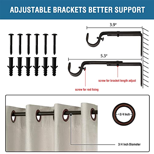 H.VERSAILTEX Window Curtain Rods for Windows 86 to 120 Inches Splicing Adjustable 3/4 Inch Diameter Single Window Curtain Rod Set with Decorative Ribbed Knob Finials, Black