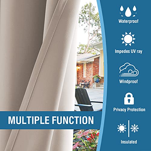 H.VERSAILTEX Indoor Outdoor Curtains for Patio Waterproof Stainless Steel Silver Grommet Thermal Insulated Blackout Outdoor Drapes for Deck/Gazebo, Natural, 52x84 Inch, 1 Panel