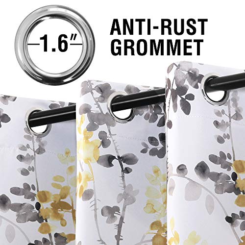 H.VERSAILTEX Blackout Curtains for Living Room Darkening Thermal Insulated Panels 54 Inch Long Light Blocking Gromment Curtains/Drapes, Grey and Yellow Vintage Classical Floral Printing, 2 Panels