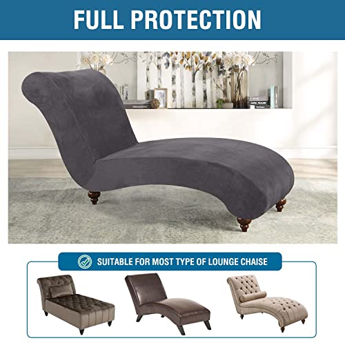 Chaise Lounge Cover Velvet Chaise Lounge Couch Cover High Stretch Chaise Lounge Slipcover Luxury Lounge Chair Cover for Living Room Soft Furniture Protector for Dog, Machine Washable, Grey