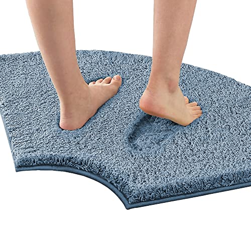 H.VERSAILTEX Toilet Rug Toilet Mats for Bathroom Curved Bath Mat Non Slip Corner Bath Rug Carpet for Toilet Extra Soft Thick Absorbent Contour Toilet Mat Washable, 20 x 38.5 inch - Stone Blue