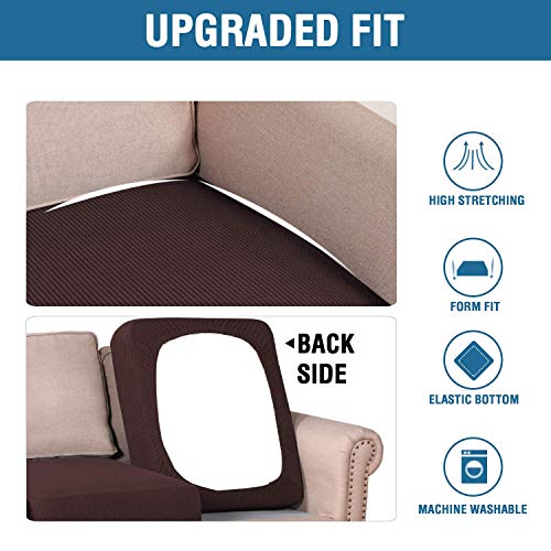 H.VERSAILTEX Super Stretch Individual Seat Cushion Covers Sofa Covers Couch Cushion Covers Slipcovers Featuring Thick Jacquard Textured Twill Fabric (2 Piece Large Sofa Cushion Covers, Chocolate)