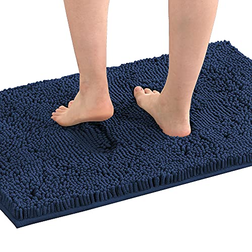 H.VERSAILTEX Bath Mat Bath Rug for Bathroom Luxury Chenille Bathroom Rug Mat Extra Soft and Absorbent Microfiber Shaggy Rugs Non Slip Rug Quick Dry Bath Mat Washable, 24 x 36 Inches, Navy