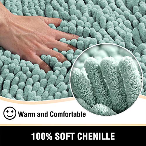 Bathroom Rugs Bath Mats for Bathroom Non Slip Luxury Chenille Bathroom Rugs Extra Soft Absorbent Shaggy Bathroom Mat Rugs Washable Fast Dry Bathroom Rugs Sets 2 Piece (Aqua Foam, 24" x 36"/20" x 32")