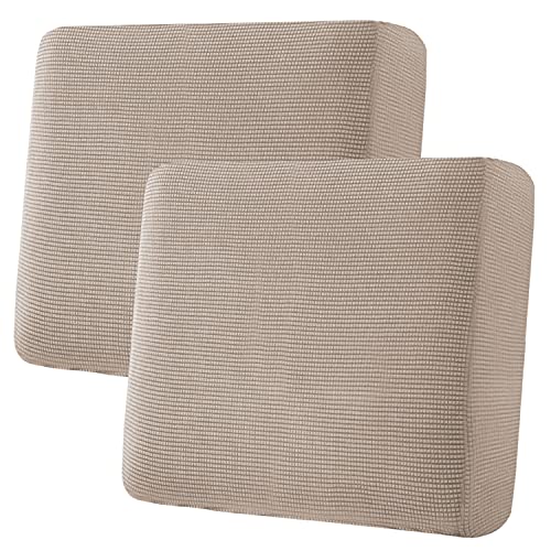H.VERSAILTEX Super Stretch Individual Seat Cushion Covers Sofa Covers Couch Cushion Covers Slipcovers Featuring Thick Jacquard Textured Twill Fabric (2 Piece Large Sofa Cushion Covers, Sand)