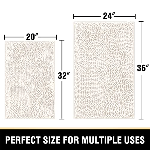Bathroom Rugs Bath Mats for Bathroom Non Slip Luxury Chenille Bathroom Rugs Extra Soft Absorbent Shaggy Bathroom Mat Rugs Washable Fast Dry Bathroom Rugs Sets 2 Piece (Ivory, 24" x 36"/20" x 32")