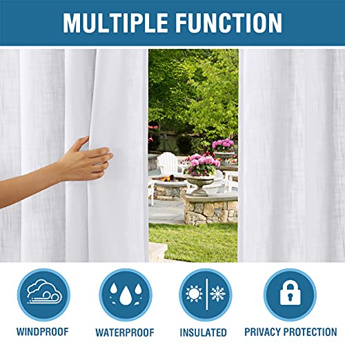 White Outdoor Curtain for Patio Waterproof Linen Look Heavy Duty Indoor/Outdoor Solid Rustproof Grommet Curtain Thermal Insulated Sunlight Block Drape for Gazebo/Porch, 52”W X 84”L,1 Panel