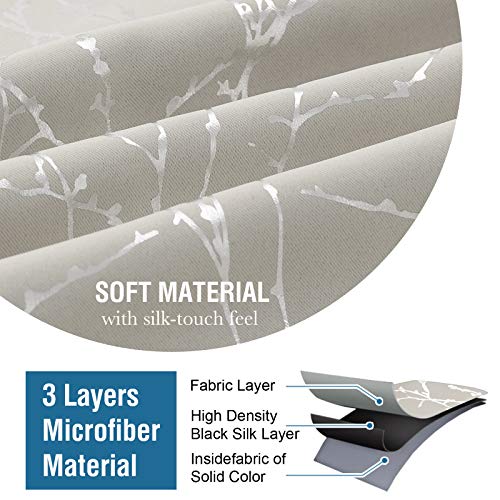H.VERSAILTEX Blackout Curtains for Bedroom Foil Print Twig Tree Branch Thermal Insulated Grommet Curtain Drapes Light Blocking Thick Soft Window Curtains for Living 52 x 45 Inch Stone 2 Panels