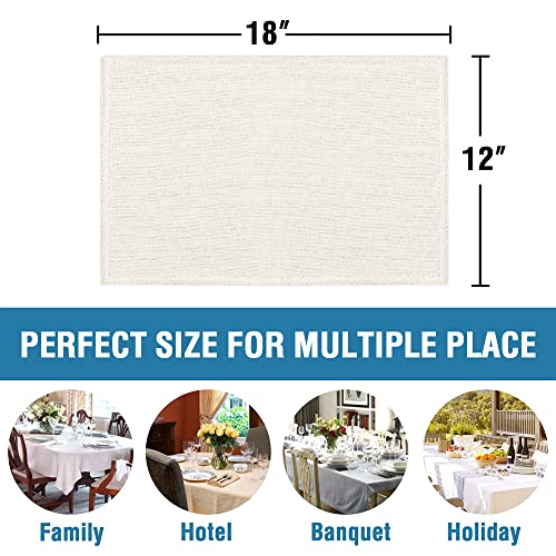 H.VERSAILTEX Linen Placemats Set of 8 Premium Solid Table Placemats for Dining Table Spill-Proof Waterproof Table Mats Heat-Resistant Kitchen Table Mats Washable, 12x18 inches, Ivory