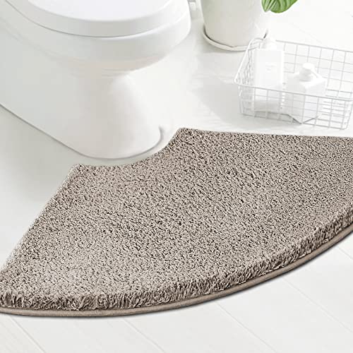 H.VERSAILTEX Toilet Rug Toilet Mats for Bathroom Curved Bath Mat Non Slip Corner Bath Rug Carpet for Toilet Extra Soft Thick Absorbent Contour Toilet Mat Washable, 20 x 38.5 inch - Taupe