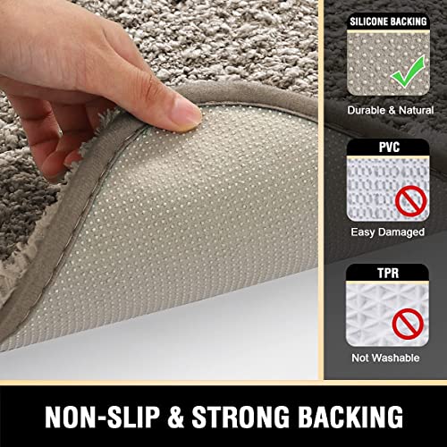 H.VERSAILTEX Toilet Rug Toilet Mats for Bathroom Curved Bath Mat Non Slip Corner Bath Rug Carpet for Toilet Extra Soft Thick Absorbent Contour Toilet Mat Washable, 20 x 38.5 inch - Taupe
