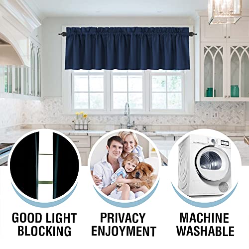 H.VERSAILTEX 100% Blackout Curtain Valances for Kitchen Windows/Bathroom/Living Room/Bedroom Thermal Insulated Rod Pocket Valances for Windows, 4 Pack, 52" x 18", Navy