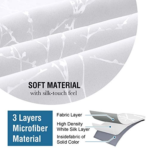 H.VERSAILTEX White Curtains for Bedroom Foil Print Twig Tree Branch Thermal Insulated Grommet Curtain Drapes Light Blocking Thick Soft Window Curtains for Living 52 x 54 Inch Pure White 2 Panels