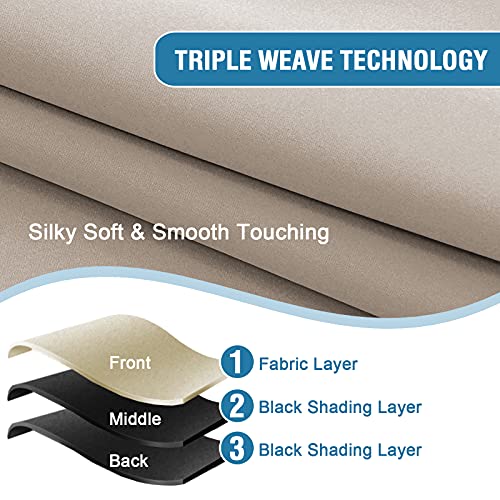 H.VERSAILTEX 100% Blackout Curtains for Bedroom Thermal Insulated Curtains & Drapes Blackout Curtains 54 Inches Long Rod Pocket Curtains for Living Room with Black Liner 2 Panels Set, Natural Sand