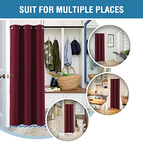 Doorway Curtain Blackout Closet Door Curtain Room Divider Window Treatment Curtain for Bedroom Thermal Insulated Privacy Drape Soundproof Grommet Door Curtain, 42 x 80 inches, 1 Panel, Burgundy