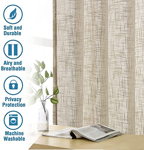 Linen Curtains Natural Linen Blended Curtains for Living Room Burlap Linen Textured Curtains Tab Top Curtains Elegant Energy Efficient Light Filtering Curtains (Set of 2, 52" x 96", Angora)