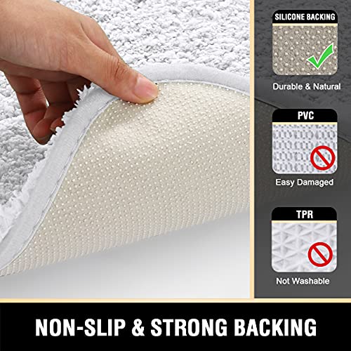 Bathroom Rug Tufted Bath Rug Bath Mat Non Slip Area Rug 20" x 32" Extra Soft Thick Absorbent Shaggy Kitchen Rug Indoor Mat Washable Microfiber Bath Mat for Bathroom Living Room Fast Dry - White