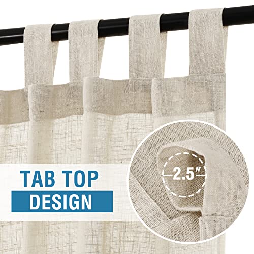 Linen Curtains Natural Linen Blended Curtains for Living Room Burlap Linen Textured Curtains Tab Top Curtains Elegant Energy Efficient Light Filtering Curtains (Set of 2, 52" x 84", Ivory)