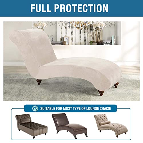 Chaise Lounge Cover Velvet Chaise Lounge Couch Cover High Stretch Chaise Lounge Slipcover Luxury Lounge Chair Cover for Living Room Soft Furniture Protector for Dog, Machine Washable, Ivory