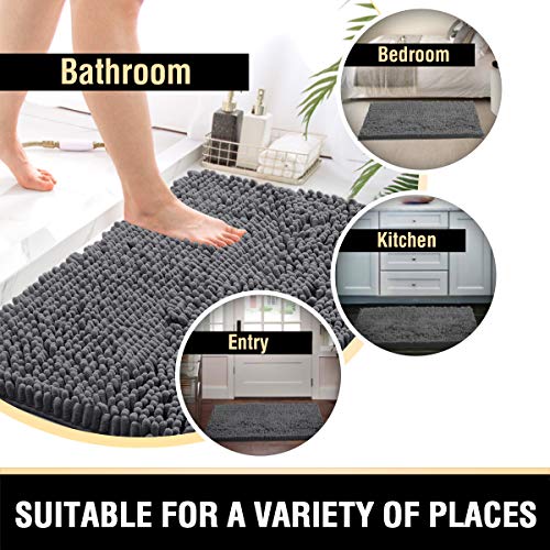 Bathroom Rugs Bath Mats for Bathroom Non Slip Luxury Chenille Bathroom Rugs Extra Soft Absorbent Shaggy Bathroom Mat Rugs Washable Fast Dry Bathroom Rugs Sets 2 Piece (Grey, 24" x 36"/20" x 32")