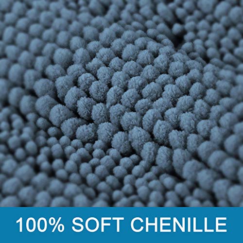 2 Piece Bathroom Set Bathroom Rugs and Mats Sets Absorbent Chenille Bath Mats Non Skid Machine Wash Dry Rugs for Bathroom Floor(Stone Blue, 47 x 17 Plus 17 x 24 - Inches)