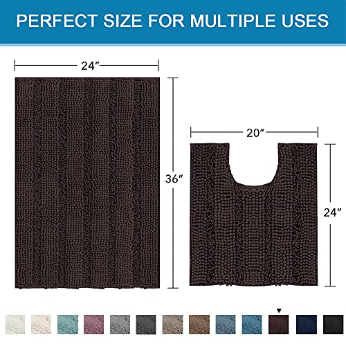 PrimeBeau Bathroom Rugs Bath Rug Set 4 Piece Bathroom Contour Rug Toilet Mat Sets Non Slip Contour Bath Rug Ultra Thick Water Absorbent Striped Bath Mats Washable