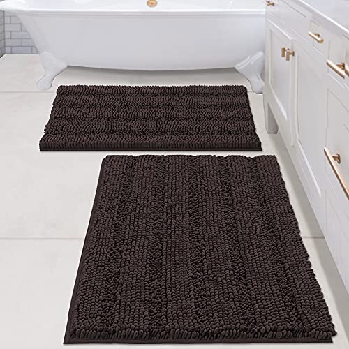 PrimeBeau Bathroom Rugs Bath Rug Set 17 Piece Bathroom Contour Rug Toilet Mat Sets Non Slip Contour Bath Rug Ultra Thick Water Absorbent Striped Bath Mats Washable