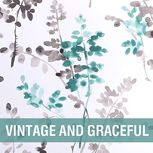 H.VERSAILTEX Blackout Curtains for Living Room Darkening Thermal Insulated Panels 45 Inch Long Light Blocking Gromment Curtains/Drapes, Grey and Turquoise Vintage Classical Floral Printing, 2 Panels
