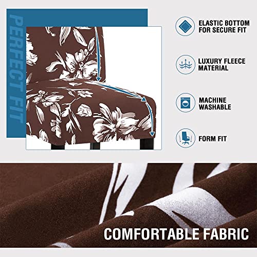 H.VERSAILTEX Stretch Bar Stool Cover Set of 2 Pub Counter Stool Chair Slipcover for Dining Room Cafe Height Side Chairs Feature Modern Floral Printed Design, Chocolate