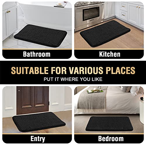 Bathroom Rug Tufted Bath Rug Bath Mat Non Slip Area Rug 17" x 24" Extra Soft Thick Absorbent Shaggy Kitchen Rug Indoor Mat Washable Microfiber Bath Mat for Bathroom Living Room Fast Dry - Black