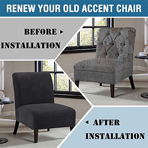 Armless Chair Slipcover Thick Striped Velvet Accent Chair Cover for Living Room High Stretch Slipper Chair Slipcover Removable Furniture Protector with Elastic Bottom, Machine Washable, Grey