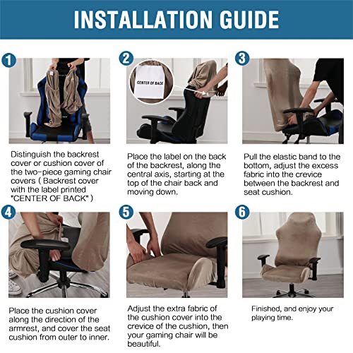 2 Piece Velvet Gaming Chair Covers Stretchable Game Chair Cover Protector Computer Chair Cover Computer Reclining Racing Ruffled Gamer Chair Protector Rotating Armchair Covers Without Chair (Taupe)