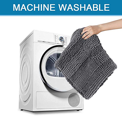 Bath Mats for Bathroom Non Slip Extra Thick Chenille Striped Bath Rug 24" x 36" Absorbent Non Skid Fluffy Soft Shaggy Rugs Washable Dry Fast Plush Mats for Indoor, Bath Room, Tub - Grey