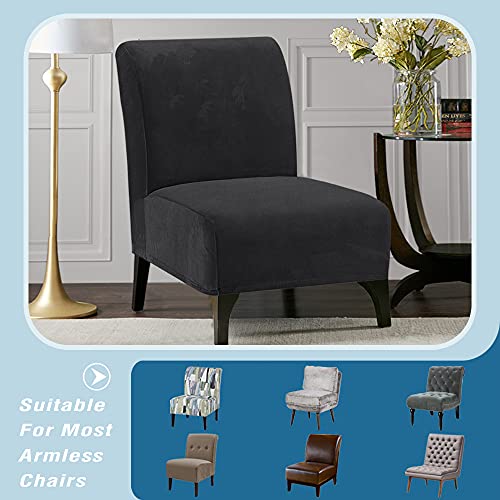 Armless Chair Slipcover Thick Striped Velvet Accent Chair Cover for Living Room High Stretch Slipper Chair Slipcover Removable Furniture Protector with Elastic Bottom, Machine Washable, Grey